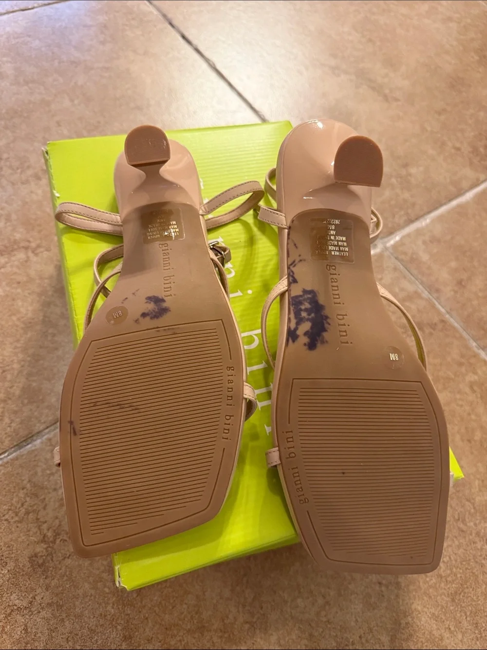 Women’s Gianni Bini cafe cream nude Andi Sandals heels strappy sz 8